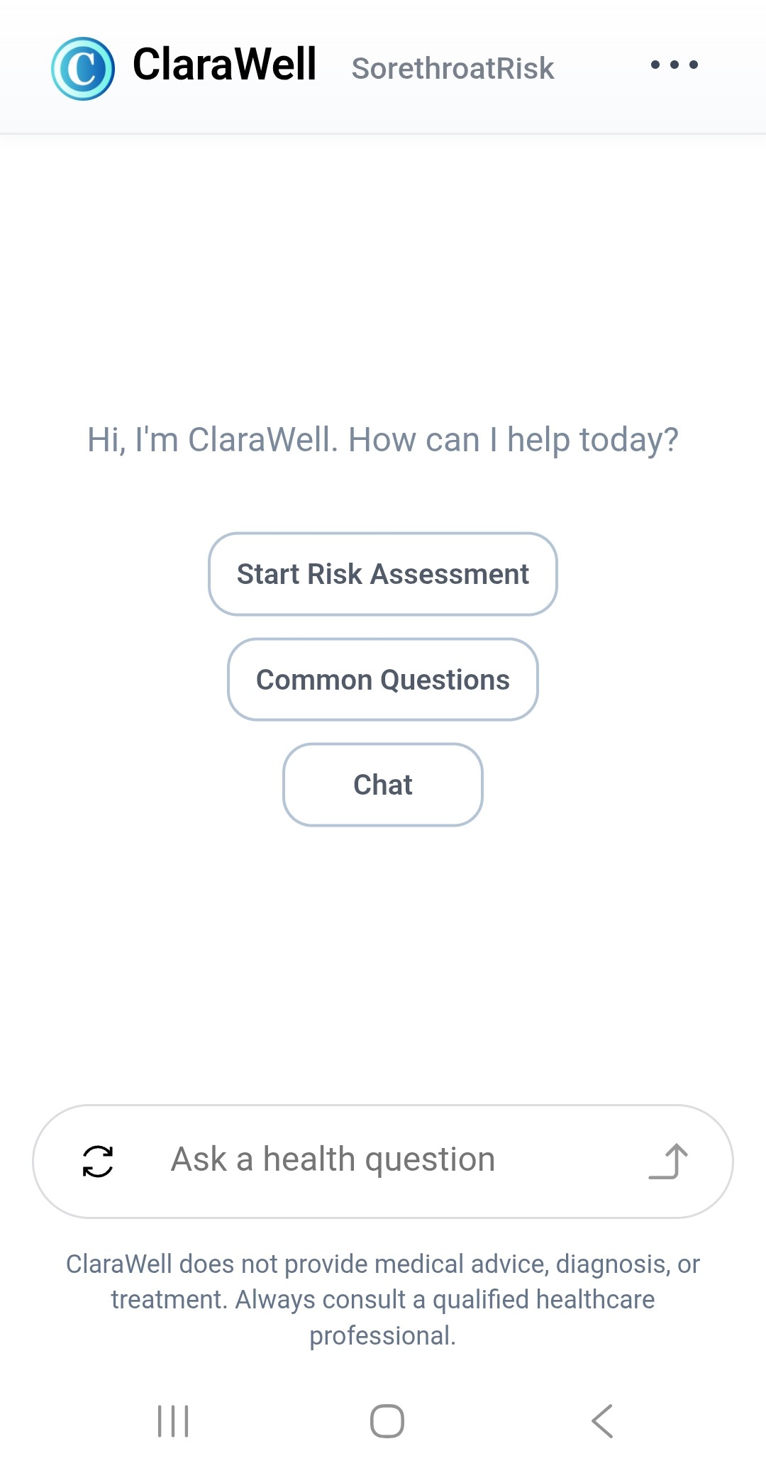 Mobile view of the original SoreThroatRisk public experience.